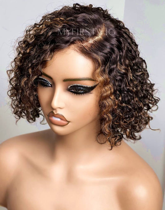 Highlight Brown Curly Lace Wig