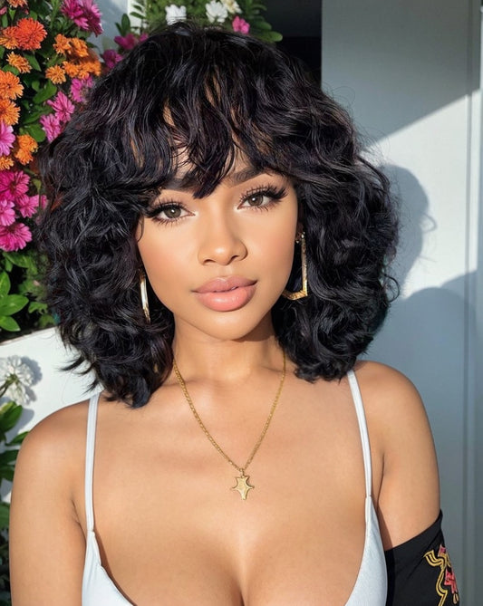 Curly Wig With Bangs Lace Wig