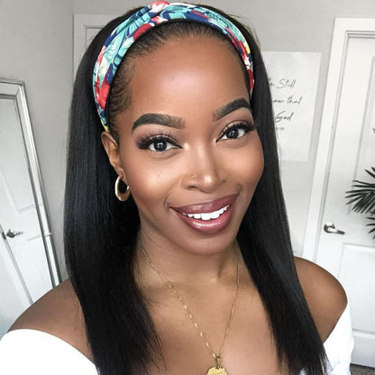 Abe - Yaki Straight Human Hair Drawstring Headband Wigs - HBW001