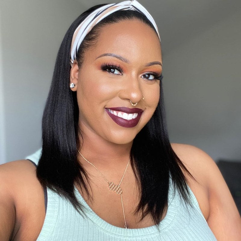 Abe - Yaki Straight Human Hair Drawstring Headband Wigs - HBW001