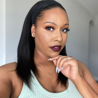 Abe - Yaki Straight Human Hair Drawstring Headband Wigs - HBW001