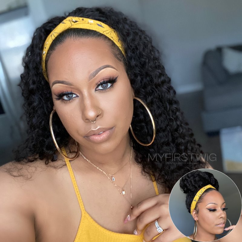 Destiny - Curly Deep Wave Human Hair Drawstring Headband Wigs - HBW003