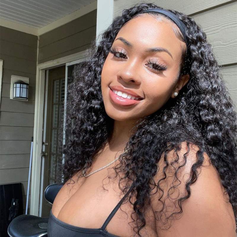 Destiny - Curly Deep Wave Human Hair Drawstring Headband Wigs - HBW003