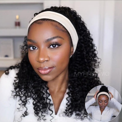 Destiny - Curly Deep Wave Human Hair Drawstring Headband Wigs - HBW003