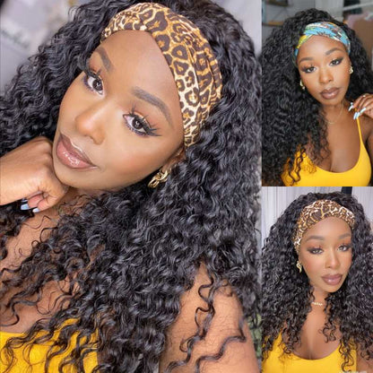 Irene - Curly 2C-3A Human Hair Drawstring Headband Wigs - HBW041