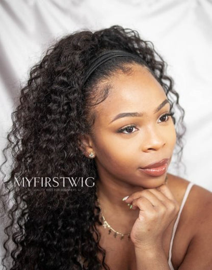 Irene - Curly 2C-3A Human Hair Drawstring Headband Wigs - HBW041