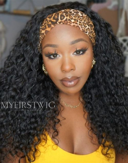 Irene - Curly 2C-3A Human Hair Drawstring Headband Wigs - HBW041