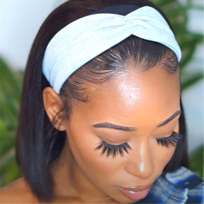 Tara - Yaki Texture Bob Short Human Hair Drawstring Headband Wigs - HBW005