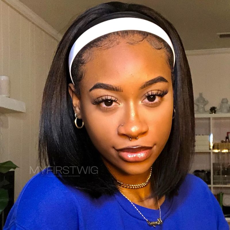 Tara - Yaki Texture Bob Short Human Hair Drawstring Headband Wigs - HBW005